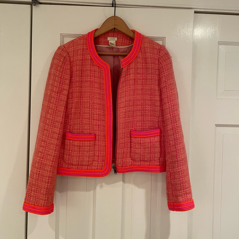 J.crew Neon Pink Orange Tipped Tweed Jacket Blazer